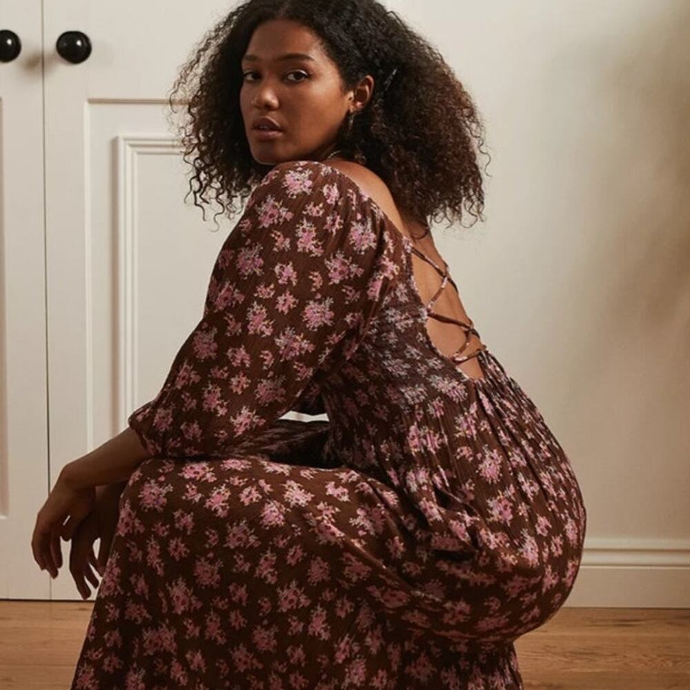 Urban Outfitters Lottie Chocolate Floral Tie-Back Midi Dress size L